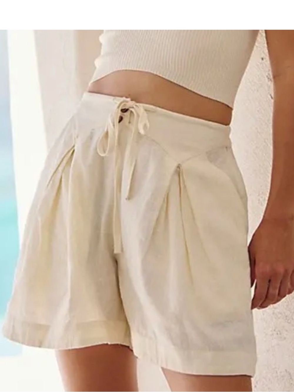 FREE PEOPLE BREEZELINE  PLEATED LINEN SHORTS LARGE IVORY